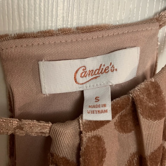 CHAMPAGNE ROSE A-LINE DRESS WITH RAISED VELOUR FLORAL PRINT - Picture 3 of 3